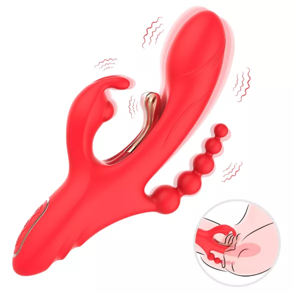 Bestoy - vibrador triplo com língua - silicone vermelho
