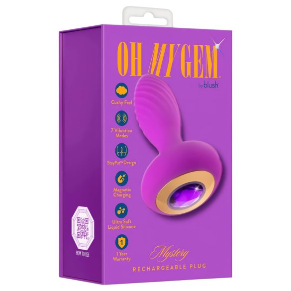 Oh My Gem - plug anal vibratório com pedra - silicone roxo