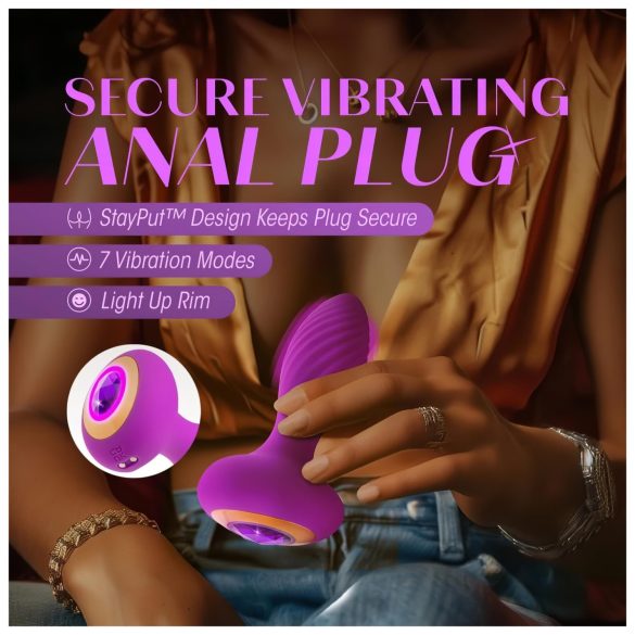 Oh My Gem - plug anal vibratório com pedra - silicone roxo