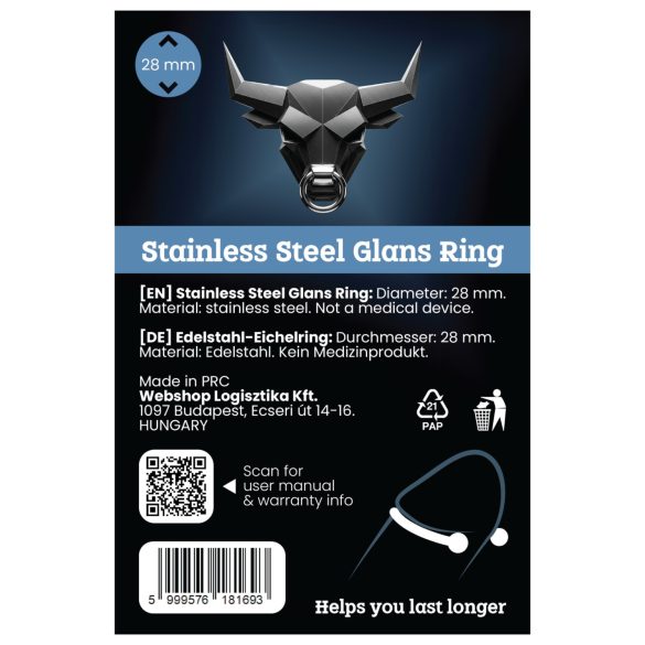 Rozsdamentes - anel peniano para glande - retardo da ejaculação - aço inox 28mm