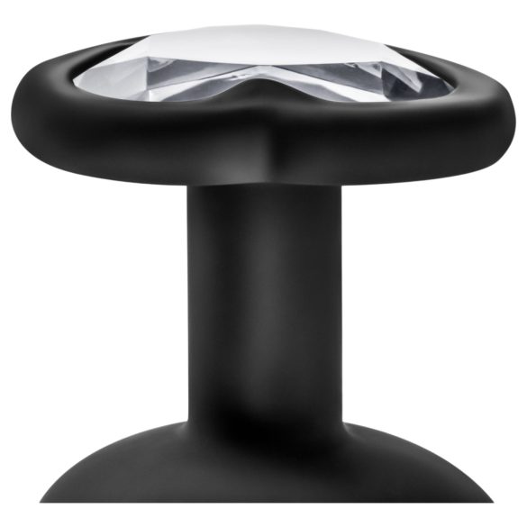 Temptasia M - plug anal coração com pedra prata - silicone preto médio