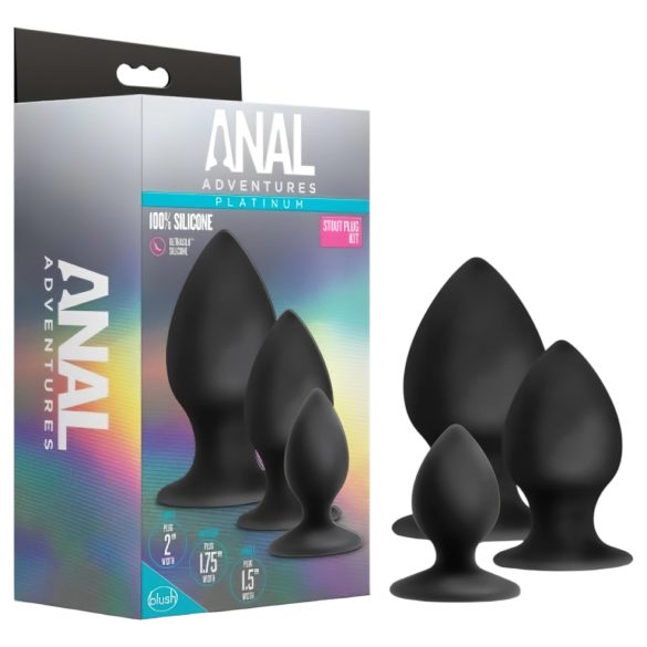 Anal Adventures Platinum Stout - plug anal kit - 3 peças - preto