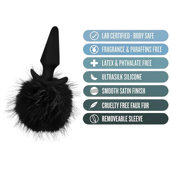 Anal Adventures Platinum - plug anal com cauda de coelho - preto