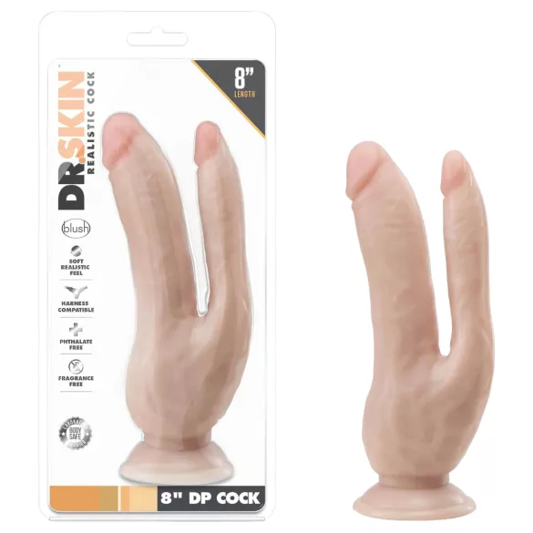 Dr. Skin 8 - dildo duplo com ventosa - cor natural