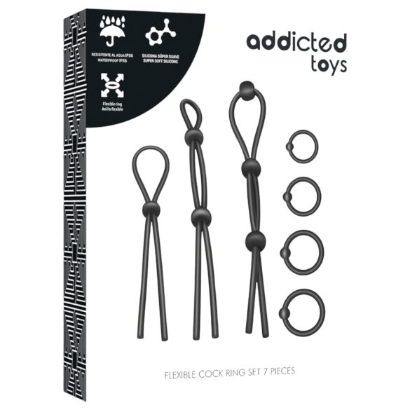 Addicted Toys - anel peniano silicone - kit com 7 peças - preto