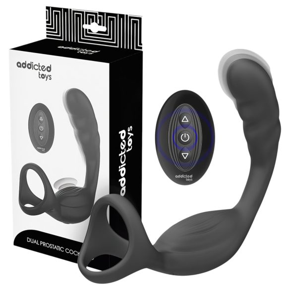 Addicted Toys - vibrador anal com anel peniano e para escroto - silicone preto