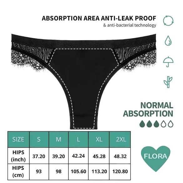 Adalet Flora Normal - calcinha menstrual absorvente - preta - L