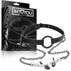 INTOYOU - mordaça com presilhas para mamilos - preto