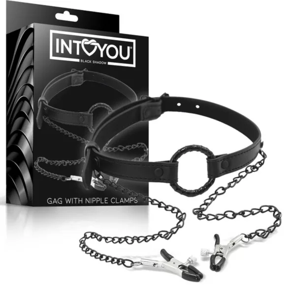 INTOYOU - mordaça com presilhas para mamilos - preto