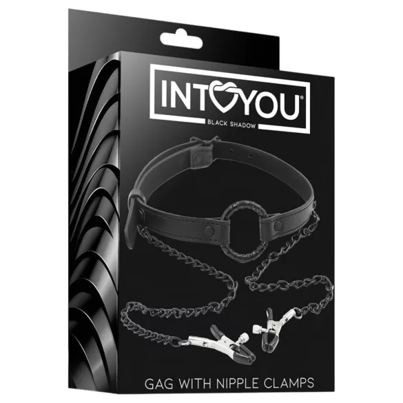INTOYOU - mordaça com presilhas para mamilos - preto