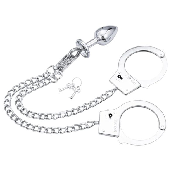LateToBed - kit BDSM algema com plug anal - metal prata