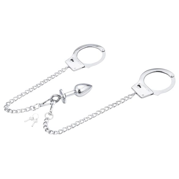 LateToBed - kit BDSM algema com plug anal - metal prata