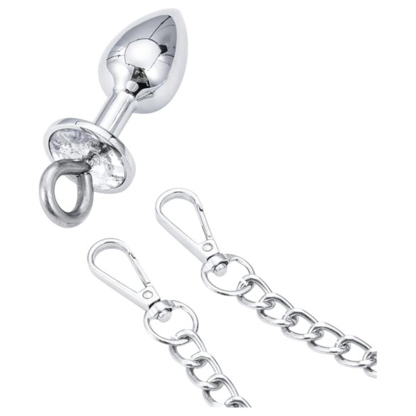 LateToBed - kit BDSM algema com plug anal - metal prata