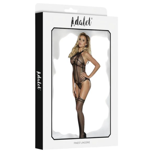 Adalet Mia - conjunto lingerie arrastão com colar - preto