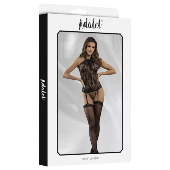 Adalet Nicole - conjunto lingerie renda arrastão - preto