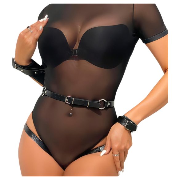 Adalet Jimena - arnês vegano com algemas - couro sintético preto