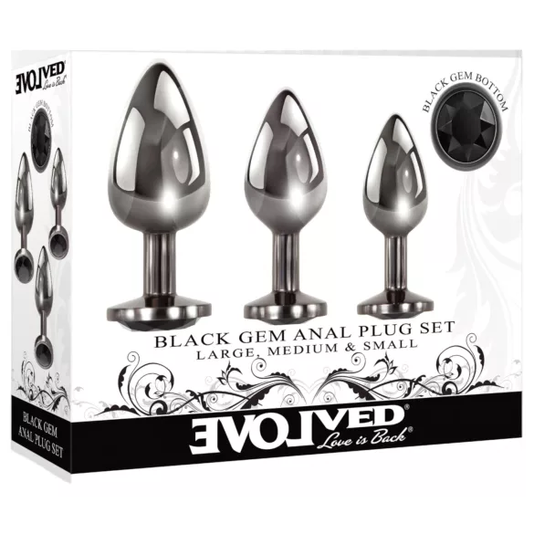 Evolved Black Gem - conjunto de plugs anais de metal com pedra preta (prateado)