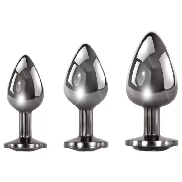 Evolved Black Gem - conjunto de plugs anais de metal com pedra preta (prateado)