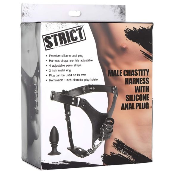 Strict - cinto de castidade masculino com plug anal - preto