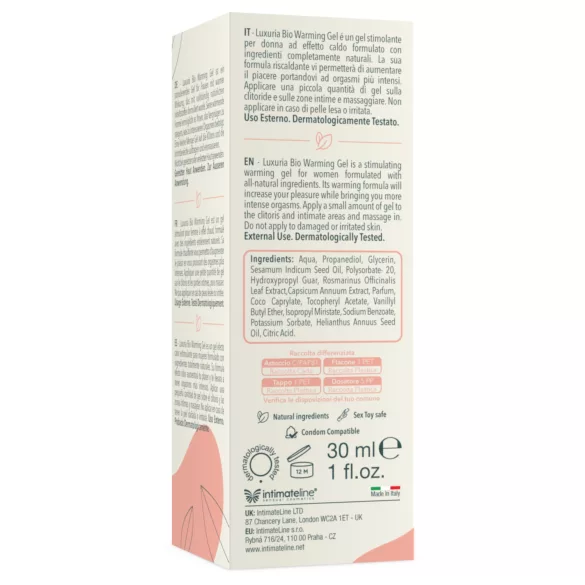 Intimateline Luxuria BIO - gel estimulante aquecedor para mulheres (30 ml)