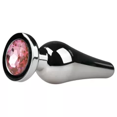   EasyToys Metal n.º 11 - plug anal em forma de cone com pedra rosa (prata, 3,5 cm)