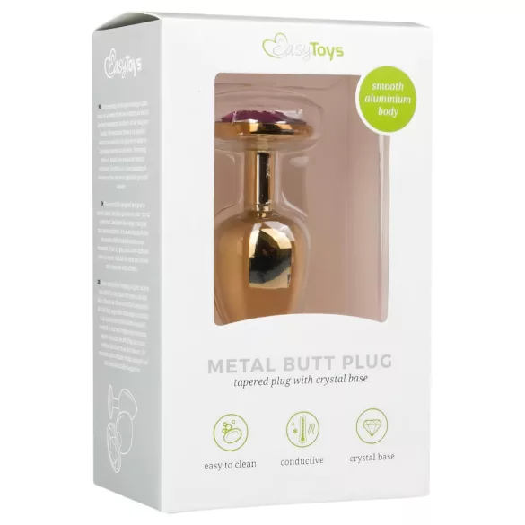 EasyToys Metal nº 1 - plug anal em forma de cone com pedra roxa (dourado, 2,5 cm)