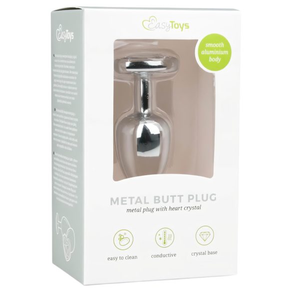 Easytoys - plug anal metálico com pedra em forma de coração - prata/branco