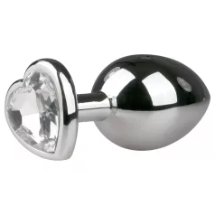   Easytoys Metal No.7 - plug anal coração - pedra branca - prata
