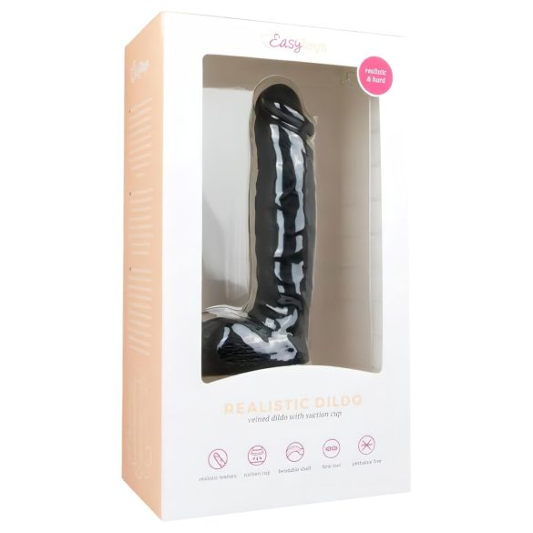 Easytoys - vibrador dildo com ventosa e escroto - 22,5cm - preto