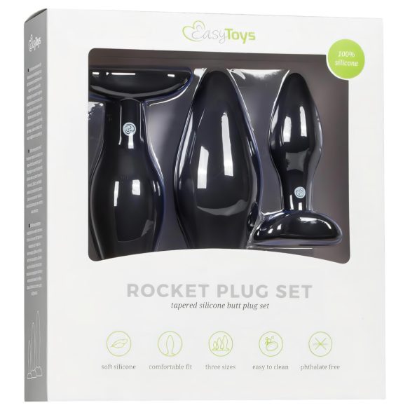 Easytoys Rocket - plug anal kit - 3 peças - silicone preto