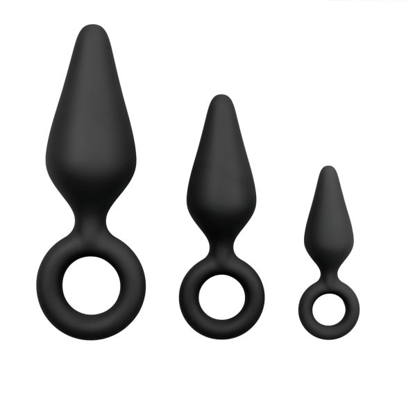 Easytoys - kit plug anal com anel - 3 peças - preto
