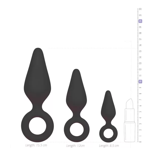 Easytoys - kit plug anal com anel - 3 peças - preto