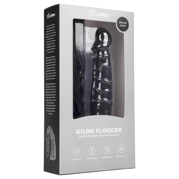 Easytoys - chicote flogger e dildo de silicone 2 em 1 - preto