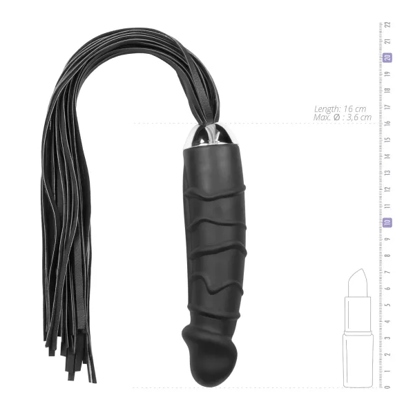 Easytoys - chicote flogger e dildo de silicone 2 em 1 - preto