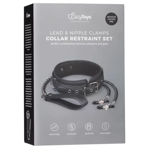 Easytoys - conjunto de mordaça para mamilos, coleira e guia - 4 peças