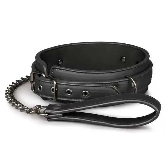 Easytoys - coleira fetiche com guia - couro sintético preto