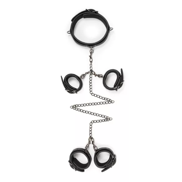 Easytoys - conjunto coleira algema pulso tornozelo - couro preto