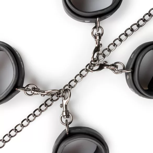Easytoys - conjunto coleira algema pulso tornozelo - couro preto