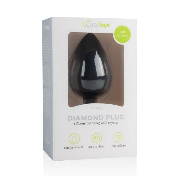 Easytoys Diamond - plug anal com pedra branca grande - silicone preto