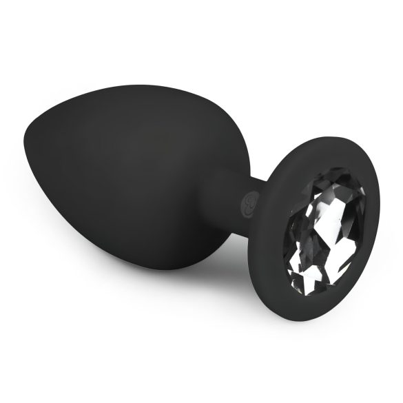 Easytoys Diamond - plug anal com pedra branca grande - silicone preto