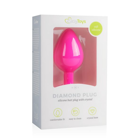 Easytoys Diamond - plug anal com pedra - silicone rosa médio
