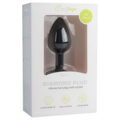   Easytoys Diamond - plug anal com pedra branca pequena - silicone preto