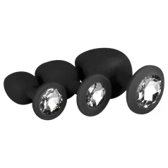 Easytoys Diamond - kit plug anal - com joia - silicone preto