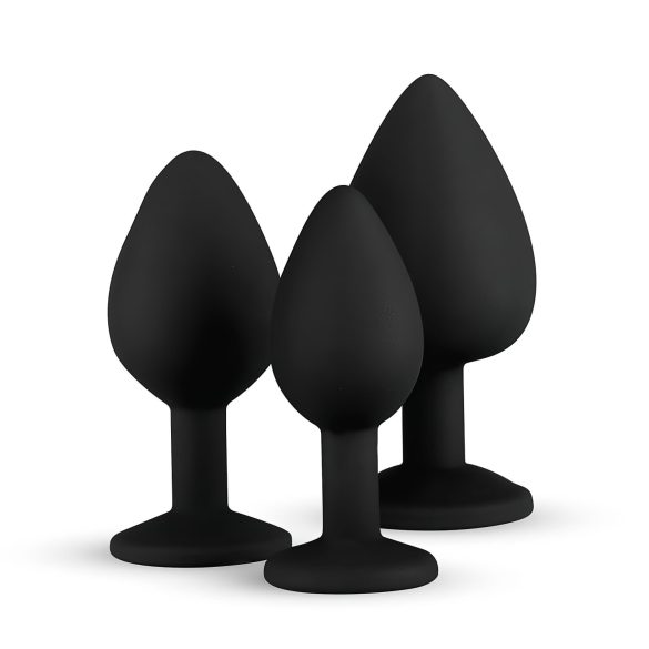 Easytoys Diamond - kit plug anal - com joia - silicone preto
