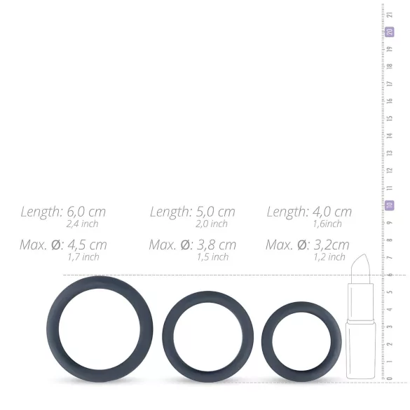 Boners - anel peniano silicone - kit com 3 unidades - cinza