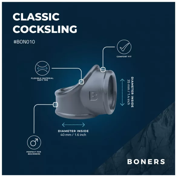 Boners - anel peniano e extensor de escroto - silicone cinza
