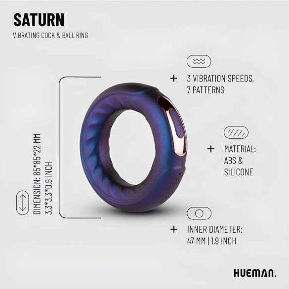 Hueman Saturn - anel peniano vibratório recarregável à prova d'água - roxo