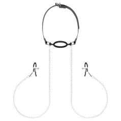   Bedroom Fantasies - mordaça com clip de mamilos - metal preto e prata