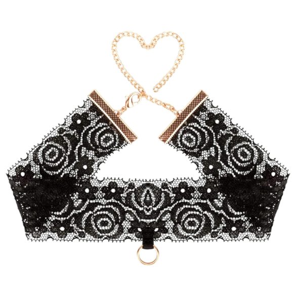 Rosy Gold - coleira e algema para punho - couro preto