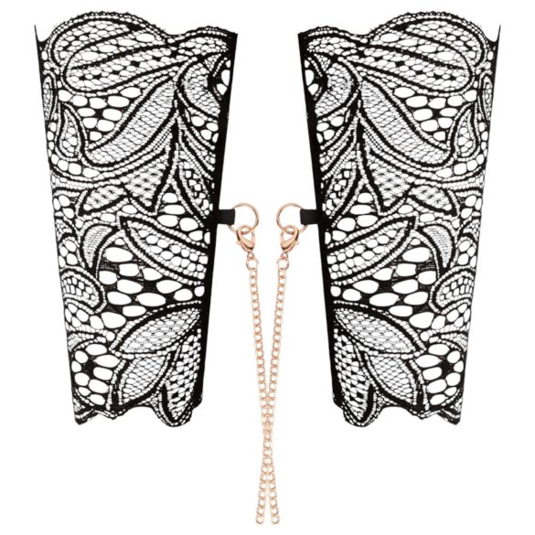 Rosy Gold - coleira e algema para punho - couro preto